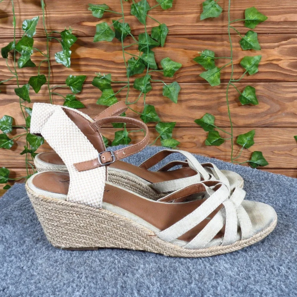 Lucky Brand Kalessie Women Espadrille Wedge Sandals Size 9 Summer‎ Beige Linen